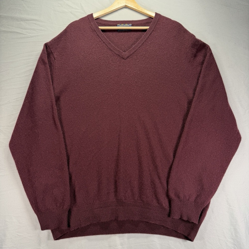 Club Room Estate Cashmere Sweater Mens XL Red V Neck Preppy Soft